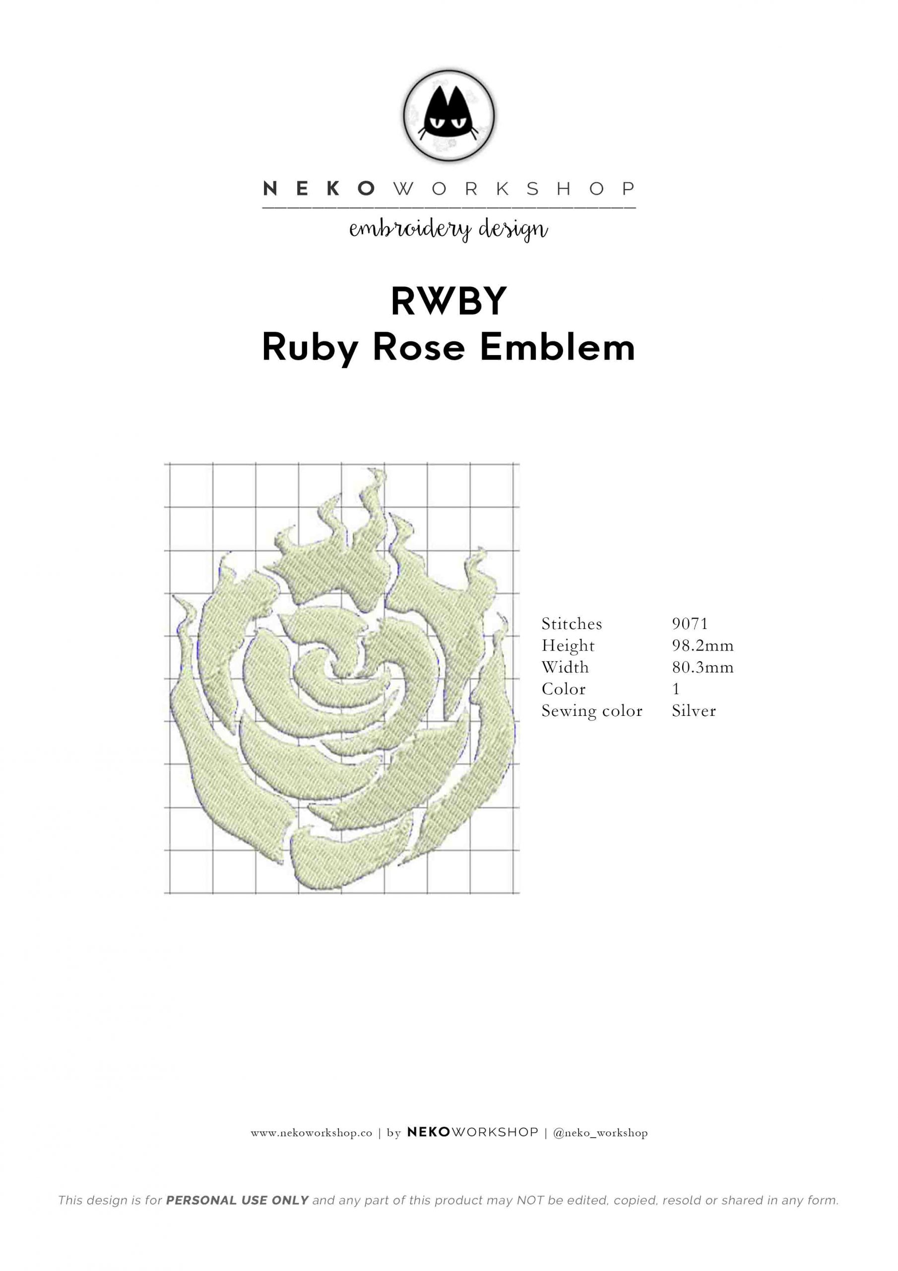 rwby ruby rose cosplay embroidery patch design