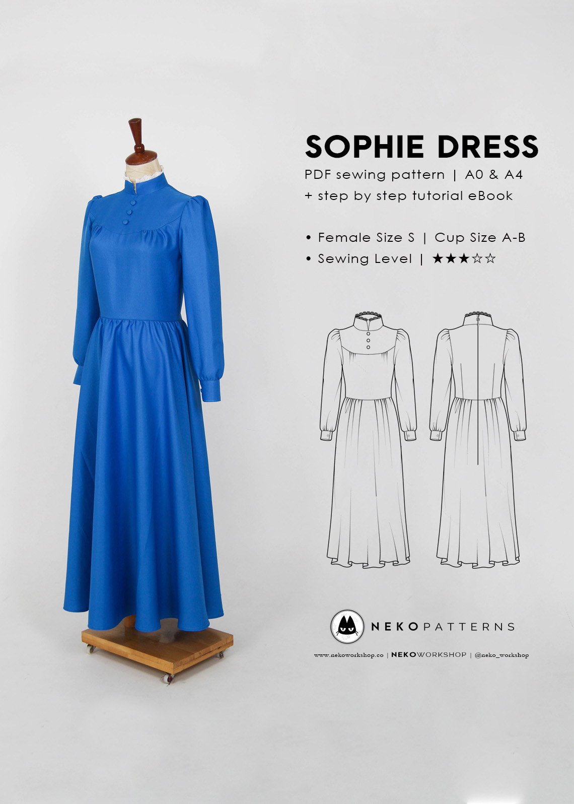 Sophie [Dress] - PDF Tutorial & Sewing Pattern｜Female S size