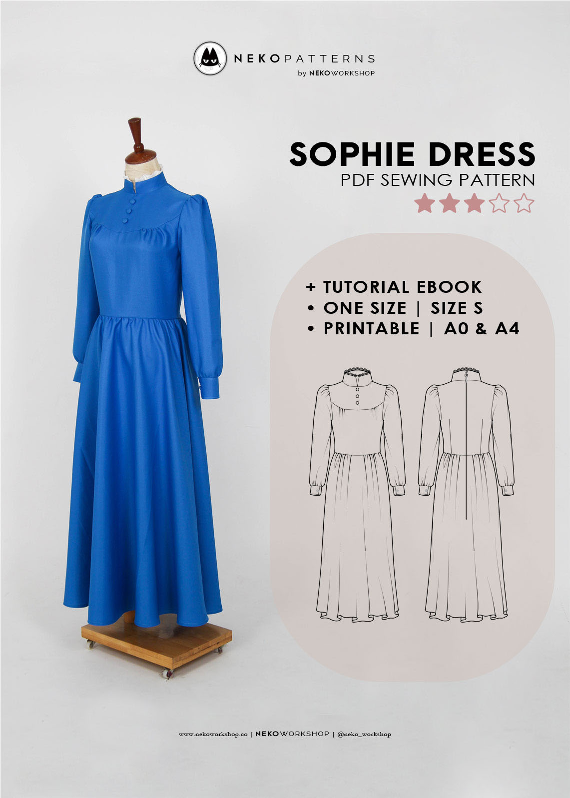 Sophie [Dress] - PDF Tutorial & Sewing Pattern｜Female S size